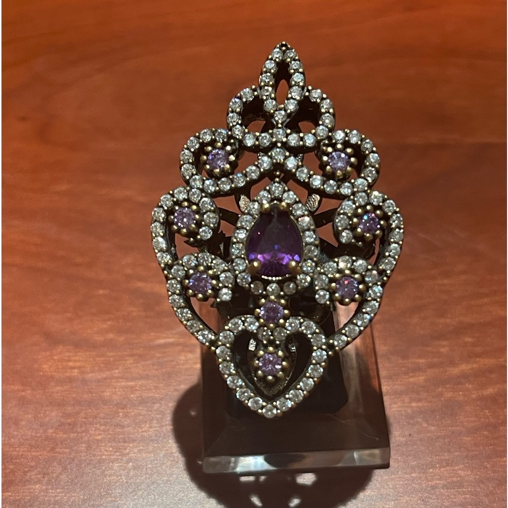 Vintage Silver Amethyst/White Topaz Statement Ring Size 7,5